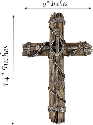 Urbalabs Barbwire Horseshoe and Railroad Nail Spike on Distressed Western Plank 14" Wall Hanging Cross Country Rustic Wall Decor Western Cowboy Art Room Decoration for Office Home in Kuwait