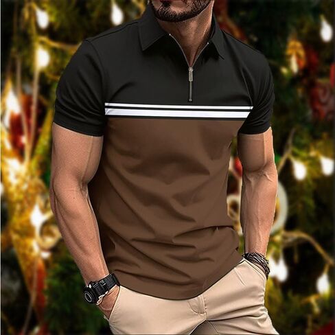 Men's Casual Polo Shirts Short Sleeve Golf Shirt Classic Striped Slim Fit T-Shirts in Saudi Arabia