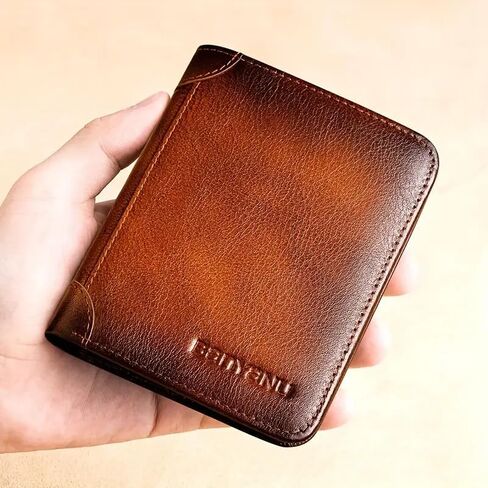 1Pc Men's Genuine Leather Short Wallet, Casual Style Three-Fold Design, Multiple Card Slots, Anti-Theft Protection, Durable & Stylish for Everyday Use, Secure Card Holder Casual Wallet in Saudi Arabia
