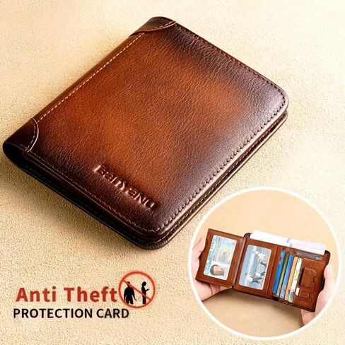 1Pc Men's Genuine Leather Short Wallet, Casual Style Three-Fold Design, Multiple Card Slots, Anti-Theft Protection, Durable & Stylish for Everyday Use, Secure Card Holder Casual Wallet in Saudi Arabia