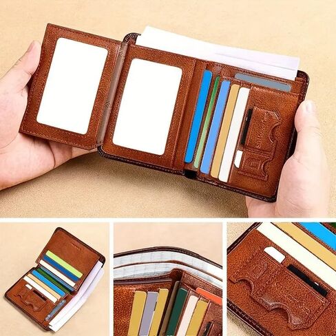 1Pc Men's Genuine Leather Short Wallet, Casual Style Three-Fold Design, Multiple Card Slots, Anti-Theft Protection, Durable & Stylish for Everyday Use, Secure Card Holder Casual Wallet in Saudi Arabia