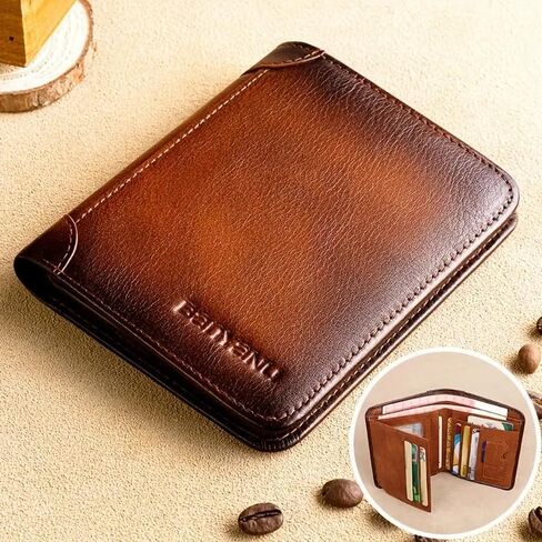 1Pc Men's Genuine Leather Short Wallet, Casual Style Three-Fold Design, Multiple Card Slots, Anti-Theft Protection, Durable & Stylish for Everyday Use, Secure Card Holder Casual Wallet in Saudi Arabia