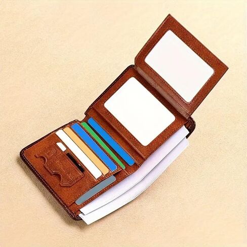 1Pc Men's Genuine Leather Short Wallet, Casual Style Three-Fold Design, Multiple Card Slots, Anti-Theft Protection, Durable & Stylish for Everyday Use, Secure Card Holder Casual Wallet in Saudi Arabia