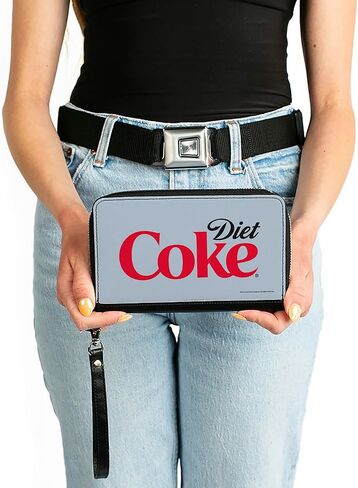 Buckle-Down The Coca-Cola Company Wallet, Zip Around, Diet Coke Logo Centered Light Gray Black Red, Vegan Leather in Saudi Arabia