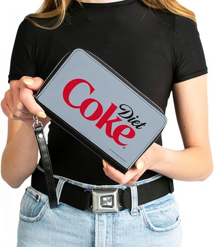 Buckle-Down The Coca-Cola Company Wallet, Zip Around, Diet Coke Logo Centered Light Gray Black Red, Vegan Leather in Saudi Arabia