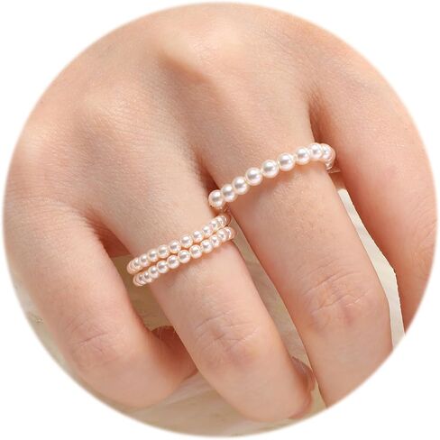 3 Pcs Pearl Rings for Women, Vintage Pearl Rings Stretch Beaded Stackable Ring Adjustable Thin Pearls Ring Statement Wedding Prom Dress Jewerly for Christmas Pearls Jewerly in Saudi Arabia