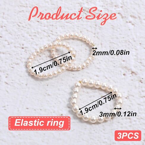 3 Pcs Pearl Rings for Women, Vintage Pearl Rings Stretch Beaded Stackable Ring Adjustable Thin Pearls Ring Statement Wedding Prom Dress Jewerly for Christmas Pearls Jewerly in Saudi Arabia