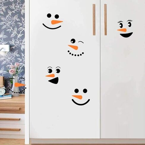 16 Pieces Snowman Face Wall Stickers Cute Christmas Snow Man Wall Decals 11 Inches Refrigerator Stickers Window Cling Decal Xmas Decorations in Saudi Arabia