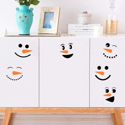 16 Pieces Snowman Face Wall Stickers Cute Christmas Snow Man Wall Decals 11 Inches Refrigerator Stickers Window Cling Decal Xmas Decorations in Saudi Arabia