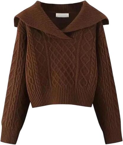Women's Knit Pullover Peter Pan Collar Long Sleeve Casual Soft Knit Sweater 2025 Fashion Clothing Tops in Saudi Arabia