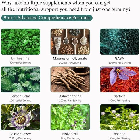 حلوى ل-ثيانين 400 ملغ، مكمل إل ثيانين للأطفال والكبار مع جليسينات المغنيسيوم، غابا، أشواغاندا، لثيانين قابل للمضغ من أجل نوم مريح، دعم الإجهاد، الاسترخاء، الهدوء، كمية تكفي 60 يومًا in Kuwait