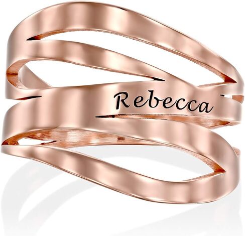 Personalized Margeaux Custom Name Ring in 0.925 Sterling Silver, 18K Gold & Rose Plated - Engraved Wave Band Design For Mother's Day, Christmas - Dainty Jewelry for Women, Mom, Her, Grandma, Wife - by MYKA in Saudi Arabia