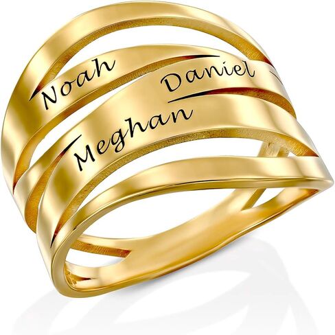 Personalized Margeaux Custom Name Ring in 0.925 Sterling Silver, 18K Gold & Rose Plated - Engraved Wave Band Design For Mother's Day, Christmas - Dainty Jewelry for Women, Mom, Her, Grandma, Wife - by MYKA in Saudi Arabia