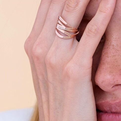 Personalized Margeaux Custom Name Ring in 0.925 Sterling Silver, 18K Gold & Rose Plated - Engraved Wave Band Design For Mother's Day, Christmas - Dainty Jewelry for Women, Mom, Her, Grandma, Wife - by MYKA in Saudi Arabia