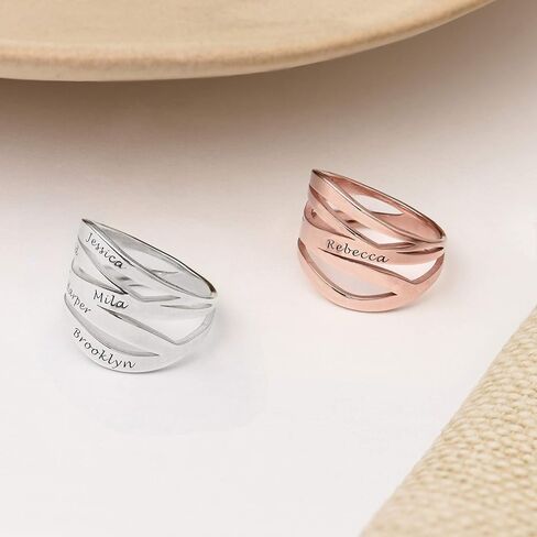 Personalized Margeaux Custom Name Ring in 0.925 Sterling Silver, 18K Gold & Rose Plated - Engraved Wave Band Design For Mother's Day, Christmas - Dainty Jewelry for Women, Mom, Her, Grandma, Wife - by MYKA in Saudi Arabia