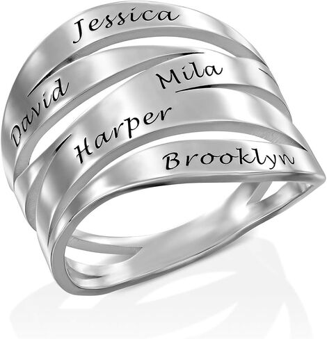 Personalized Margeaux Custom Name Ring in 0.925 Sterling Silver, 18K Gold & Rose Plated - Engraved Wave Band Design For Mother's Day, Christmas - Dainty Jewelry for Women, Mom, Her, Grandma, Wife - by MYKA in Saudi Arabia