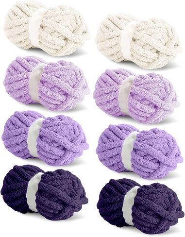 8 عبوات jumbo ملونة chenille chenille خيوط للكروشيه ، 8 ألوان غزل كثيفة ضخمة للحياك in Kuwait
