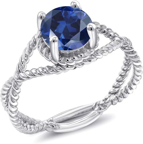 Gem Stone King 7MM Round Gemstone Birthstone Solitaire Ring for Women | Twisted Rope Band in 925 Sterling Silver | Available in Sizes 5, 6, 7, 8, 9 in Saudi Arabia