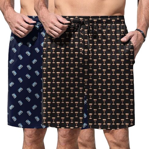 Ekouaer Men's Pajama Shorts Soft Sleepwear Bottoms Elastic Waistband Loungewear Breathable Men Shorts with Pockets in Saudi Arabia