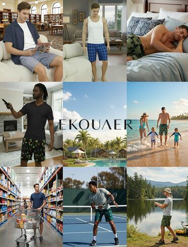 Ekouaer Men's Pajama Shorts Soft Sleepwear Bottoms Elastic Waistband Loungewear Breathable Men Shorts with Pockets in Saudi Arabia