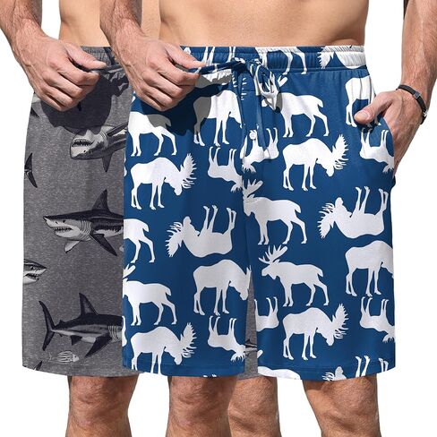 Ekouaer Men's Pajama Shorts Soft Sleepwear Bottoms Elastic Waistband Loungewear Breathable Men Shorts with Pockets in Saudi Arabia