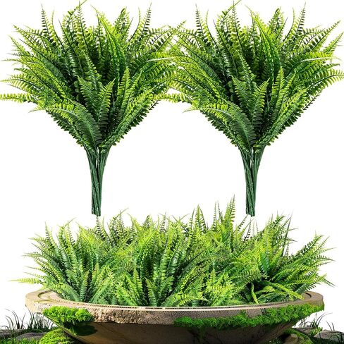 6 PCS Fake Fern - Artificial Ferns for Outdoors Faux Ferns for Outdoor Planter Large Outdoor Patio Decor Boston Fern Artificial Plants Faux Greenery Outdoor Porch Decor in Saudi Arabia