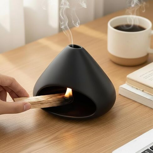 Palo Santo Holder Incense Burner,Sage Sticks Incense Holder,Zongzi Clay Smudge Bowl with Chimney,Mini Cone Ceramic Fireplace for Cedar,Yoga,Sleep,Home Decor,Anxiety Relief Meditation for Women (Black) in Saudi Arabia