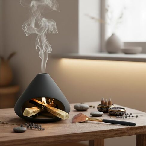 Palo Santo Holder Incense Burner,Sage Sticks Incense Holder,Zongzi Clay Smudge Bowl with Chimney,Mini Cone Ceramic Fireplace for Cedar,Yoga,Sleep,Home Decor,Anxiety Relief Meditation for Women (Black) in Saudi Arabia