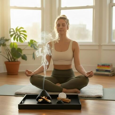 Palo Santo Holder Incense Burner,Sage Sticks Incense Holder,Zongzi Clay Smudge Bowl with Chimney,Mini Cone Ceramic Fireplace for Cedar,Yoga,Sleep,Home Decor,Anxiety Relief Meditation for Women (Black) in Saudi Arabia