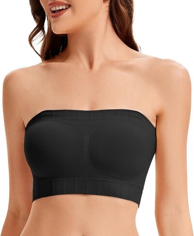 Wireless Strapless Bra for Women No Slip Silicone Grip Breathable Ribbed Bandeau Bra with Fixed Pads Fabric and Clear Straps in Saudi Arabia