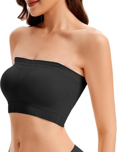 Wireless Strapless Bra for Women No Slip Silicone Grip Breathable Ribbed Bandeau Bra with Fixed Pads Fabric and Clear Straps in Saudi Arabia