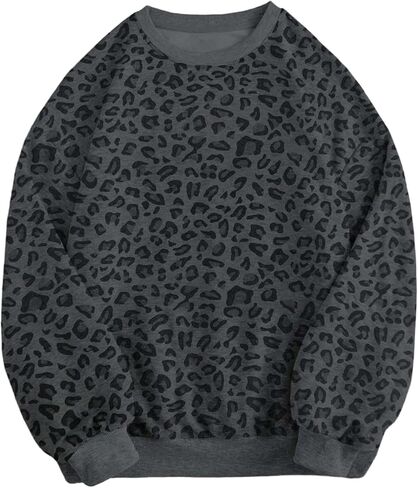 SHENHE Women's Crewneck Sweatshirt Leopard Print Drop Shoulder Long Sleeve Pullover Sweatshirt in Saudi Arabia