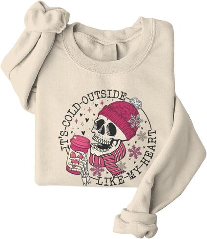 Skull It's Cold Outside Like My Heart Valentines Sweatshirts for Women Crewneck Pullovers Valentine's Day Gifts in Saudi Arabia