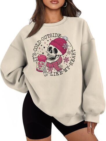 Skull It's Cold Outside Like My Heart Valentines Sweatshirts for Women Crewneck Pullovers Valentine's Day Gifts in Saudi Arabia