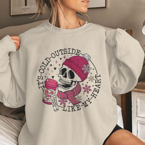 Skull It's Cold Outside Like My Heart Valentines Sweatshirts for Women Crewneck Pullovers Valentine's Day Gifts in Saudi Arabia