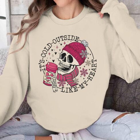 Skull It's Cold Outside Like My Heart Valentines Sweatshirts for Women Crewneck Pullovers Valentine's Day Gifts in Saudi Arabia