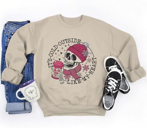 Skull It's Cold Outside Like My Heart Valentines Sweatshirts for Women Crewneck Pullovers Valentine's Day Gifts in Saudi Arabia
