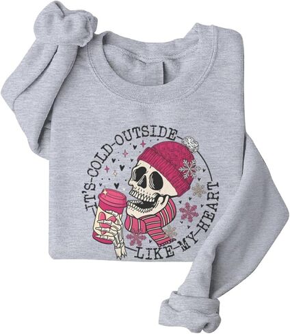 Skull It's Cold Outside Like My Heart Valentines Sweatshirts for Women Crewneck Pullovers Valentine's Day Gifts in Saudi Arabia