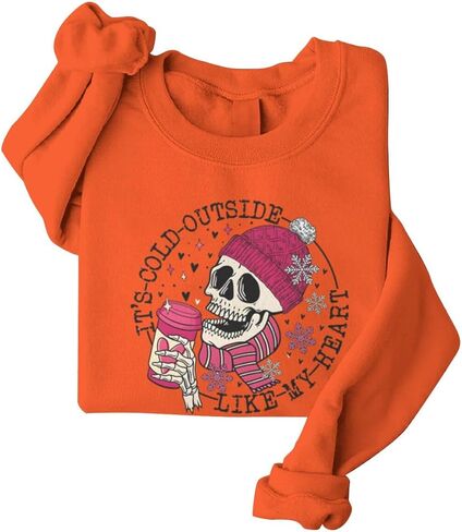 Skull It's Cold Outside Like My Heart Valentines Sweatshirts for Women Crewneck Pullovers Valentine's Day Gifts in Saudi Arabia