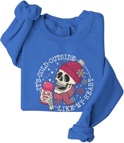 Skull It's Cold Outside Like My Heart Valentines Sweatshirts for Women Crewneck Pullovers Valentine's Day Gifts in Saudi Arabia