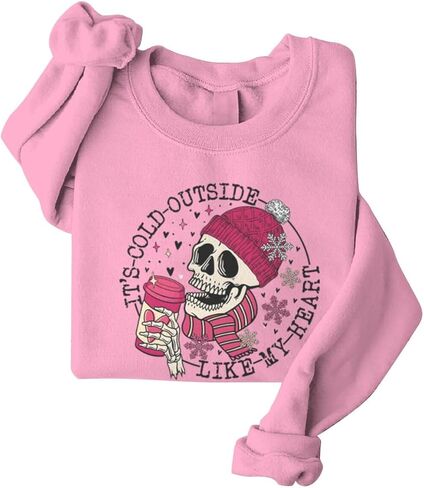 Skull It's Cold Outside Like My Heart Valentines Sweatshirts for Women Crewneck Pullovers Valentine's Day Gifts in Saudi Arabia