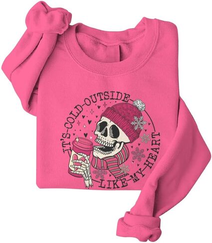 Skull It's Cold Outside Like My Heart Valentines Sweatshirts for Women Crewneck Pullovers Valentine's Day Gifts in Saudi Arabia