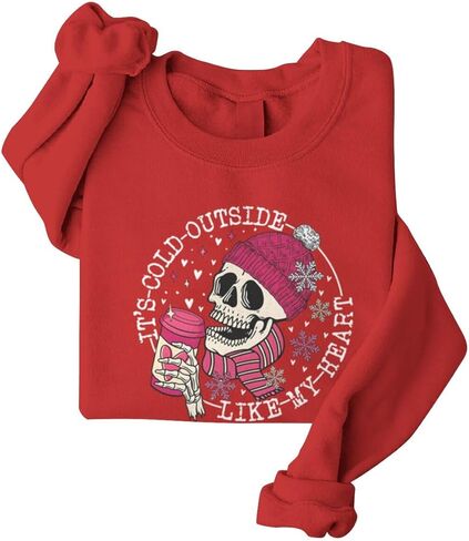 Skull It's Cold Outside Like My Heart Valentines Sweatshirts for Women Crewneck Pullovers Valentine's Day Gifts in Saudi Arabia