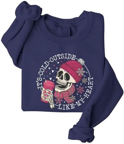 Skull It's Cold Outside Like My Heart Valentines Sweatshirts for Women Crewneck Pullovers Valentine's Day Gifts in Saudi Arabia