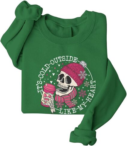 Skull It's Cold Outside Like My Heart Valentines Sweatshirts for Women Crewneck Pullovers Valentine's Day Gifts in Saudi Arabia