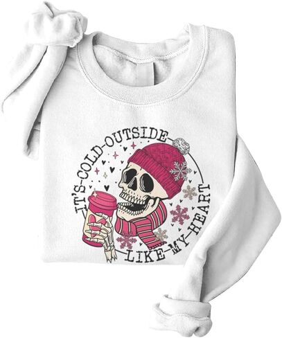 Skull It's Cold Outside Like My Heart Valentines Sweatshirts for Women Crewneck Pullovers Valentine's Day Gifts in Saudi Arabia