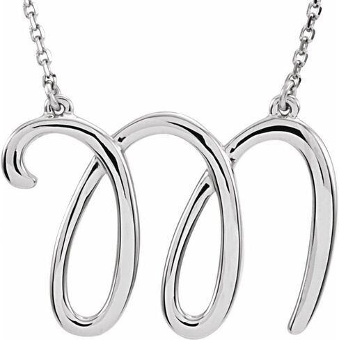 Sonia Jewels Solid 925 Sterling Silver Script Alphabet Initial Letter M Charm Pendant Chain Necklace Secure Lobster Clasp Closure 16" (24mm x 17mm) in Saudi Arabia