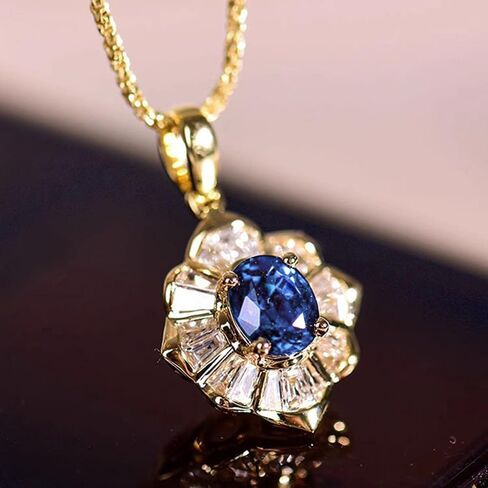 Blue Oval Pendant Necklace for Women Golden Plated Cubic Zirconia Inlaid Exquisite Chain Necklace Adjustable Fashion Trendy Dainty Jewelry Gift in Saudi Arabia