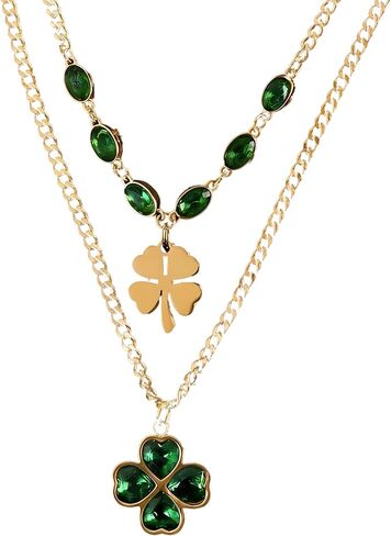 Clover Layered Choker Necklace for Women & Teens, Saint Patrick's Day Jewelry, Shamrock Necklace with Adjustable Chain Length, Gold Plated Necklace in Kuwait
