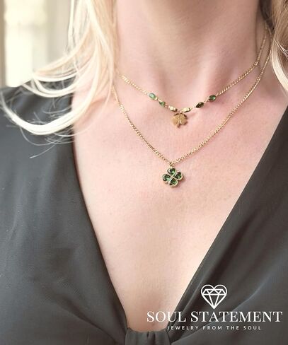 Clover Layered Choker Necklace for Women & Teens, Saint Patrick's Day Jewelry, Shamrock Necklace with Adjustable Chain Length, Gold Plated Necklace in Kuwait